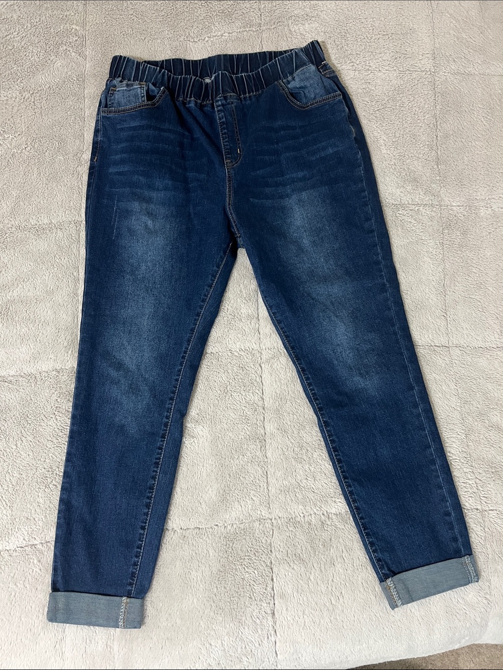 SHEIN Dark Blue Elastic Waist Boyfriend Jeans